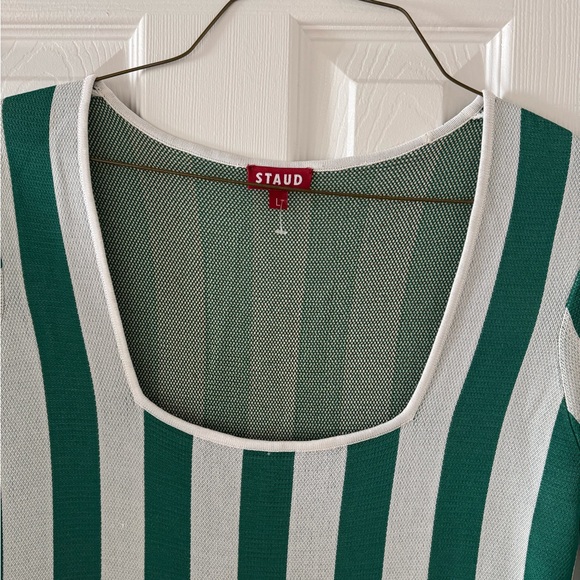 STAUD Bermuda Green White Striped Compact-Knit Dress Size L - Picture 6 of 15